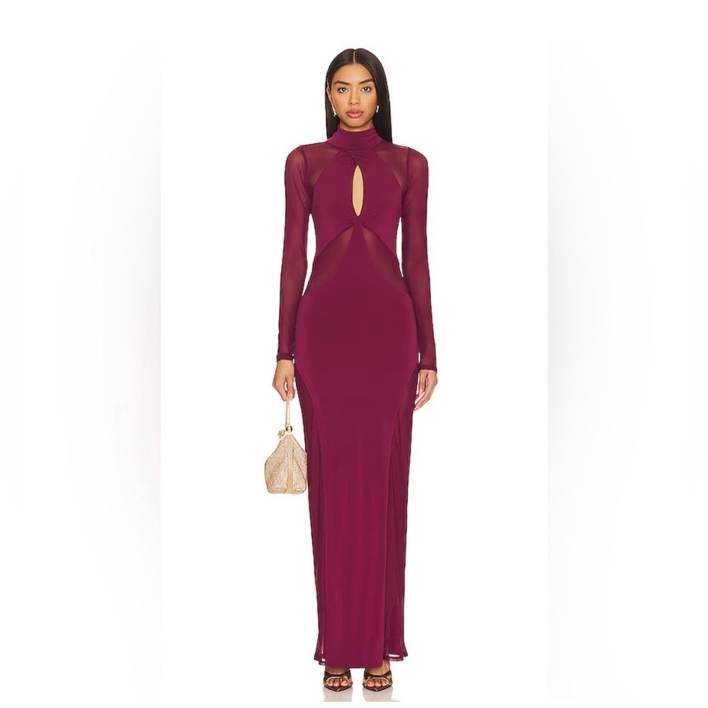 AFRM Long Sleeve Cutout Maxi Dress in Burgundy